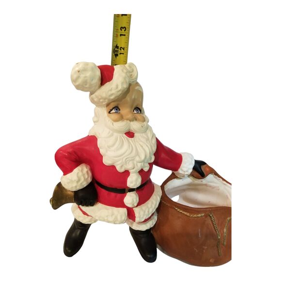 Vintage Atlantic Mold Ceramic Christmas Santa Planter Candy Cane Holder Red Bell - Picture 7 of 8